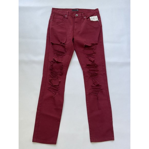 G By Guess Slim Straight Heavy Destroy Jeans In Red Size 32 - Picture 1 of 10